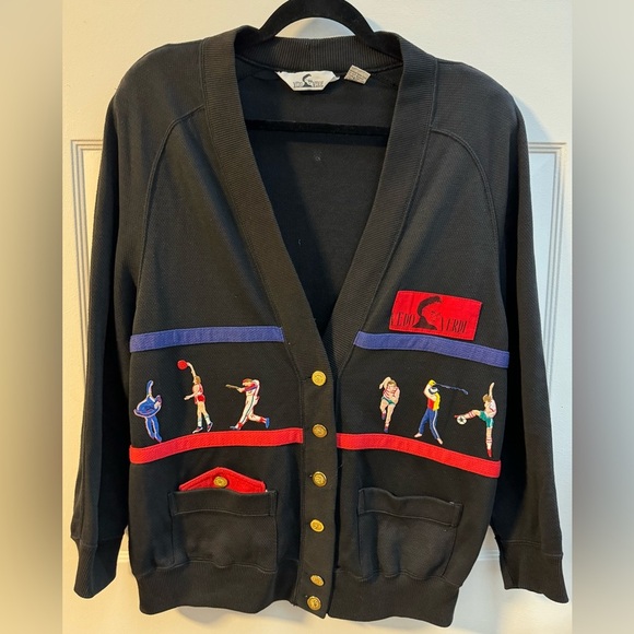 Art Deco 80’s Rare Vedo Verde Cardigan Gold Button Up Colorful Embroidered Sport - Picture 1 of 11